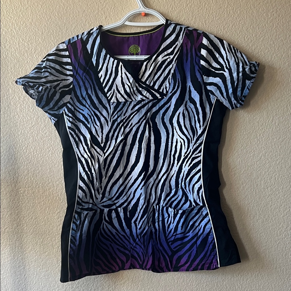 Healing Hands Zebra Print scrub top - Purple and Black